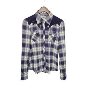Vtg Y2K Parasuco Plaid Western Shirt Studded Yoke Purple Women’s M Rodeo Cowgirl